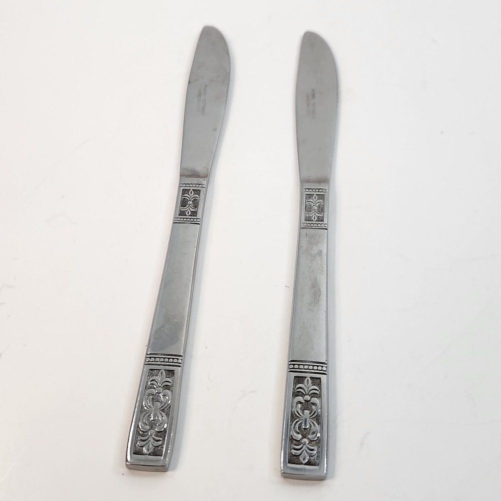 Customcraft Fleur de Lis Stainless Steel Dinner Knives Set of 2 Butter Knife